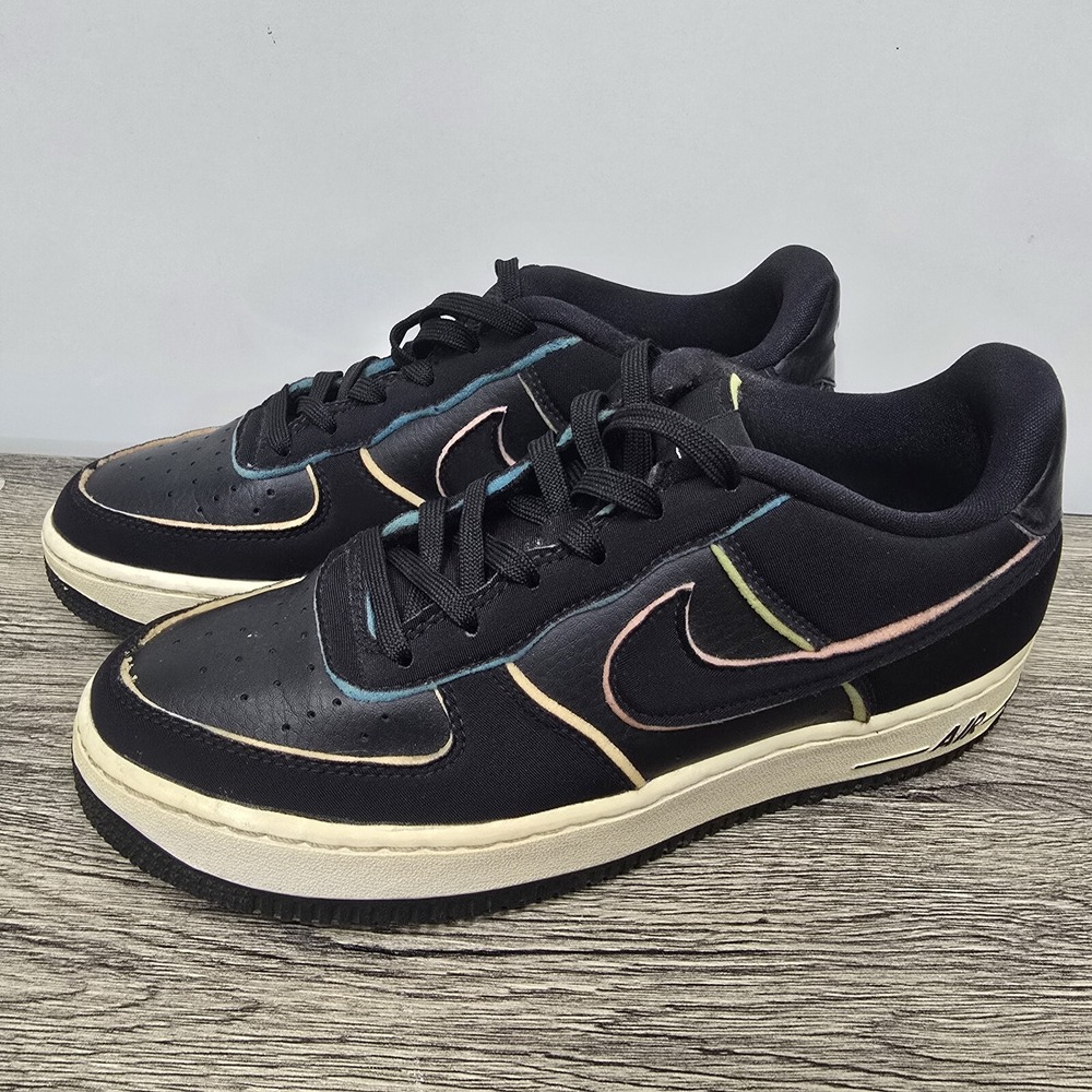 NIKE AIR FORCE 1 LV8 GS 'OUTLINE' Black/Pink-Barely Volt CD7406-001 Size 7Y